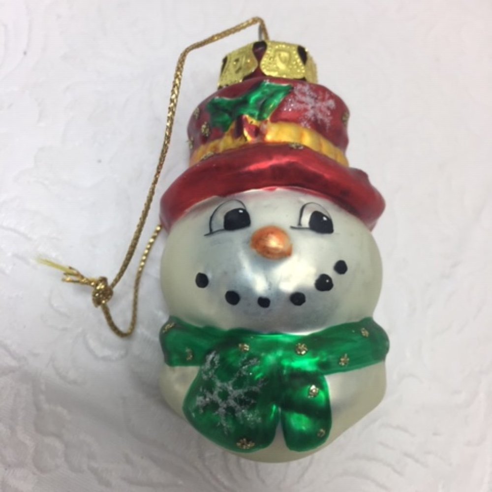 Vintage Snowman Glass Christmas Ornament 3" Used